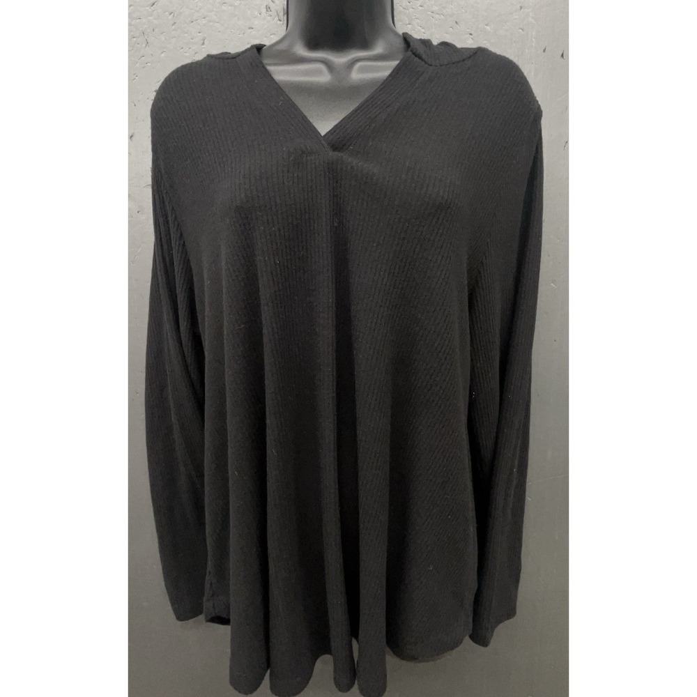 Lane Bryant Top Hoodie 10/12 Black Lightweight Stretch Cozy‎ Casual Comfort NEW